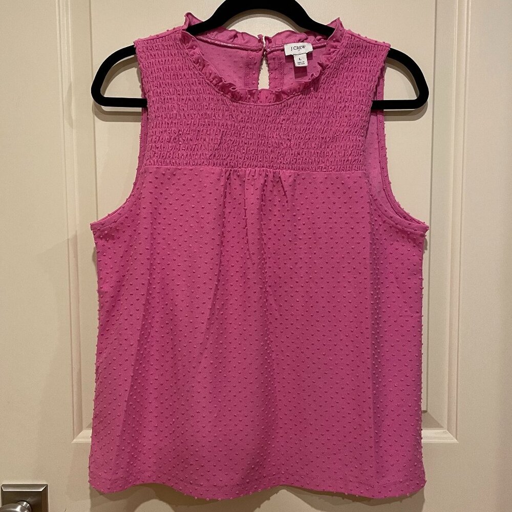 J. Crew Smocked Clip-Dot Ruffle Tank Top